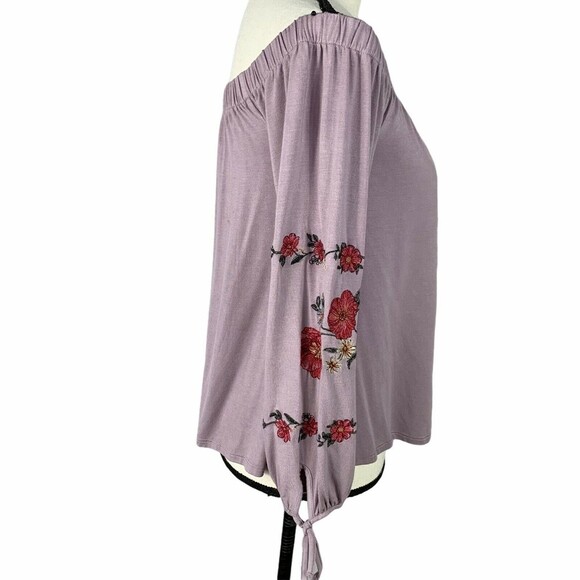 American Eagle Off Shoulder Boho Slinky Top Women M Embroidered Floral Sleeves - Picture 9 of 10